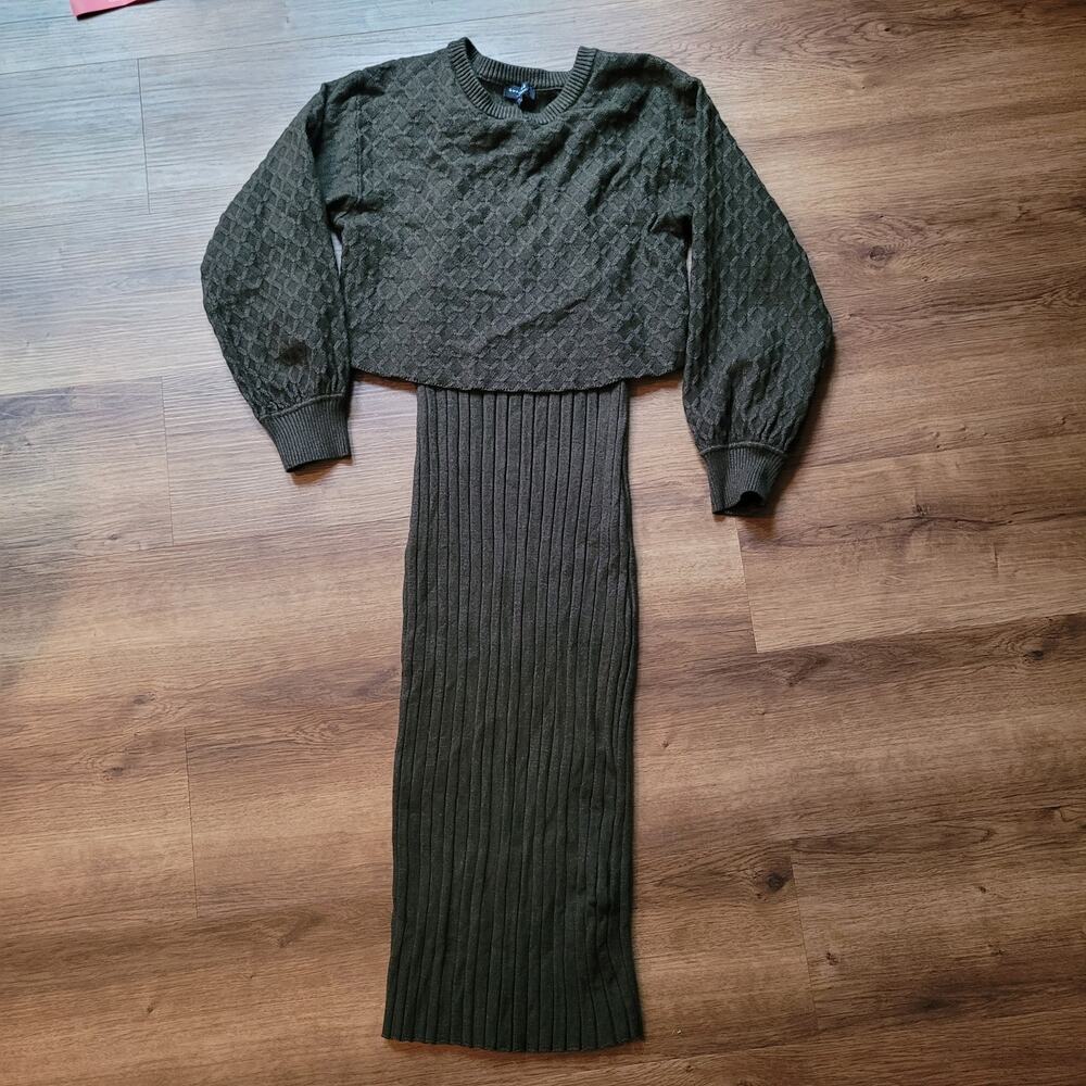 current air wide rib 2-Fer sweater midi dress nwot XS